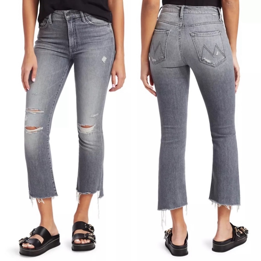 MOTHER Denim The Insider Crop Step Fray In Ace Of Spades Gray Distressed Wash